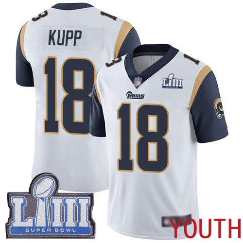 Los Angeles Rams Limited White Youth Cooper Kupp Road Jersey NFL Football 18 Super Bowl LIII Bound Vapor Untouchable